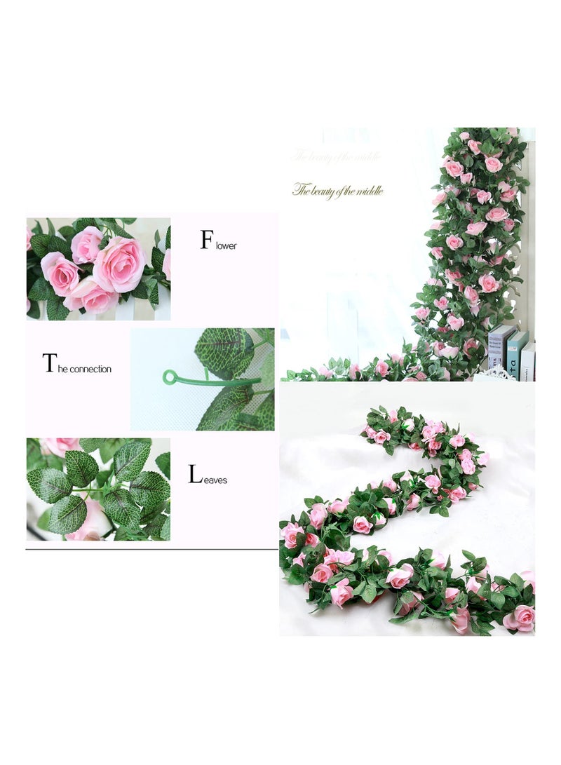 Artificial Rose Garland, 2 Pack 15 FT Pink Fake Rose Vine Hanging Flowers Plants Faux Flower for Wedding Home Garden Office Hotel Party Craft Art Decoration - Image 5